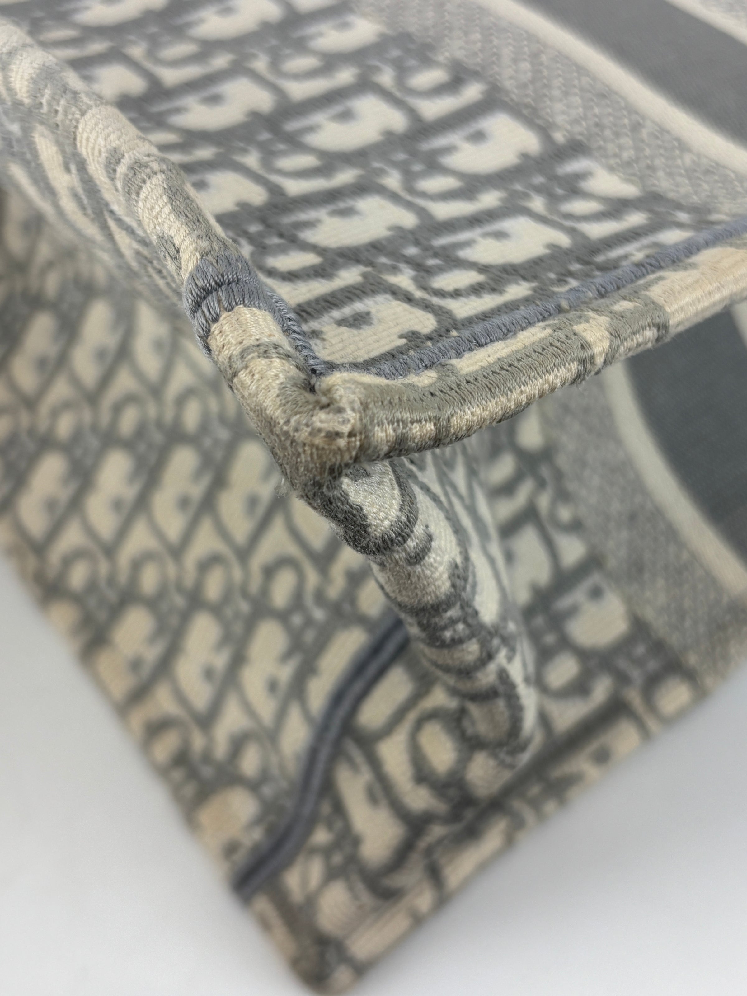 Medium Dior Book Tote Ecru and Gray Dior Oblique Embroidery