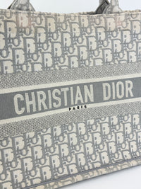 Medium Dior Book Tote Ecru and Gray Dior Oblique Embroidery