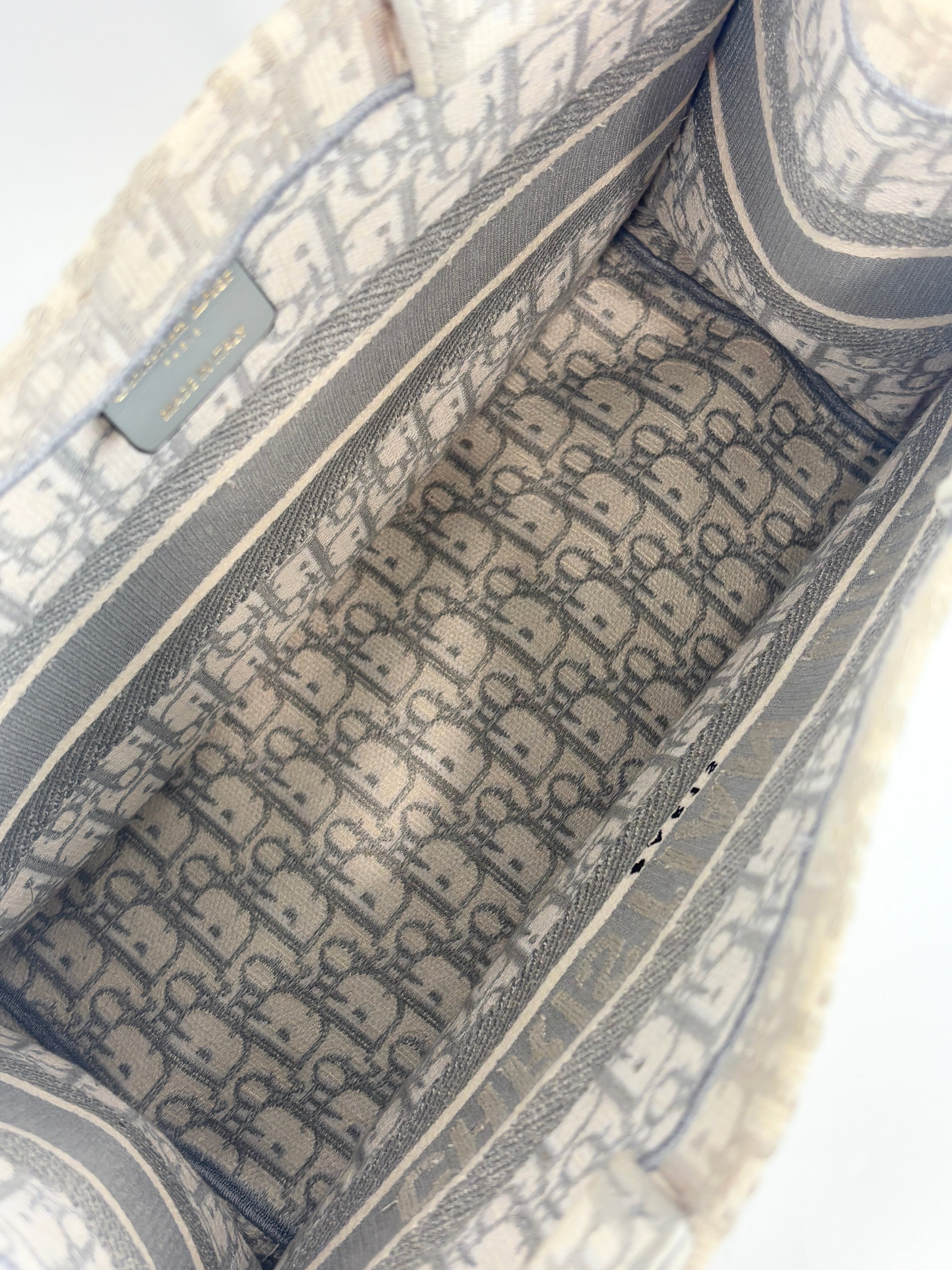 Medium Dior Book Tote Ecru and Gray Dior Oblique Embroidery