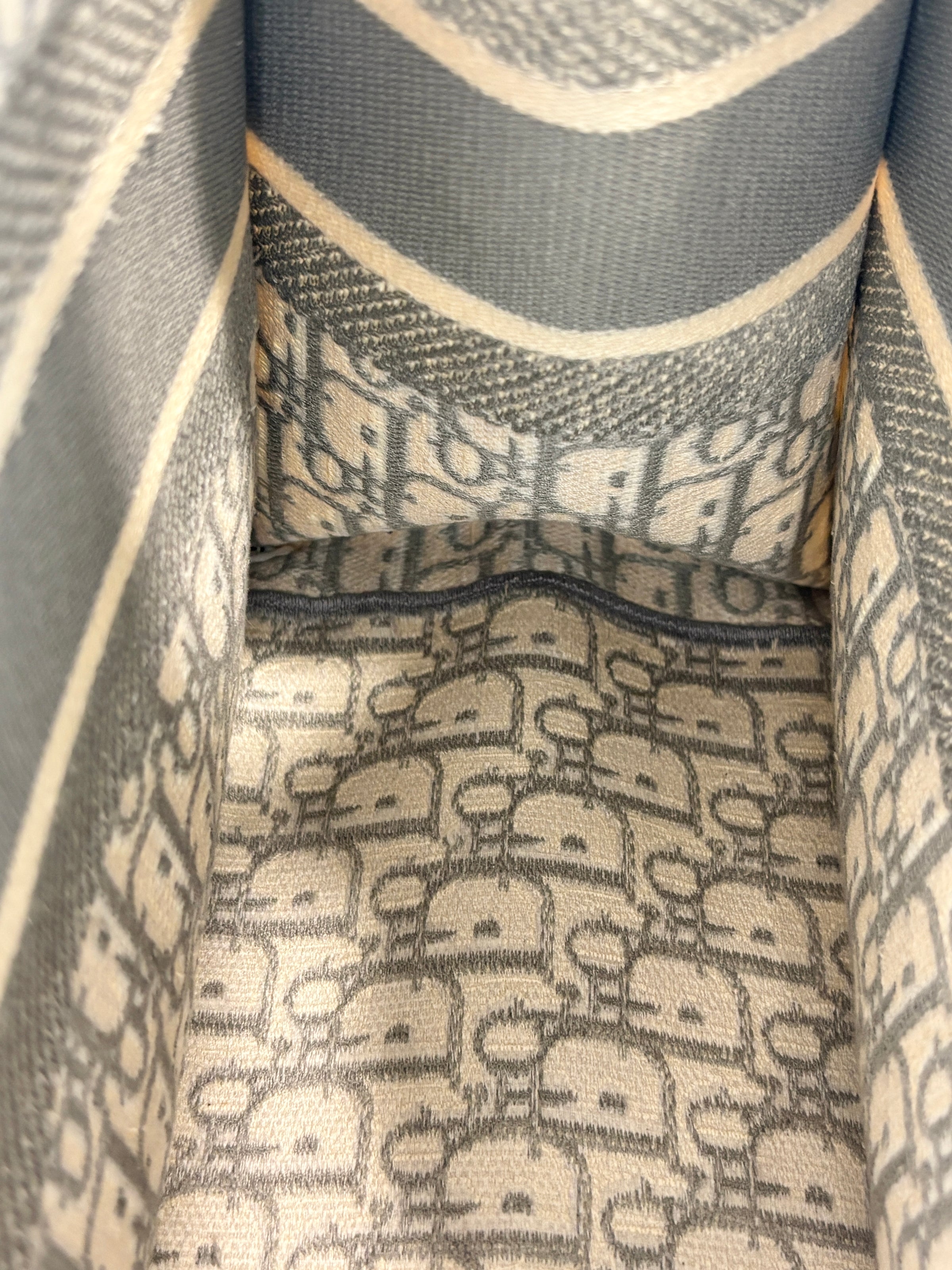 Medium Dior Book Tote Ecru and Gray Dior Oblique Embroidery