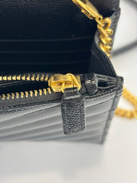 Envelope Chain Wallet in Black Grain de Poudre Embossed Leather