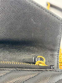 Envelope Chain Wallet in Black Grain de Poudre Embossed Leather