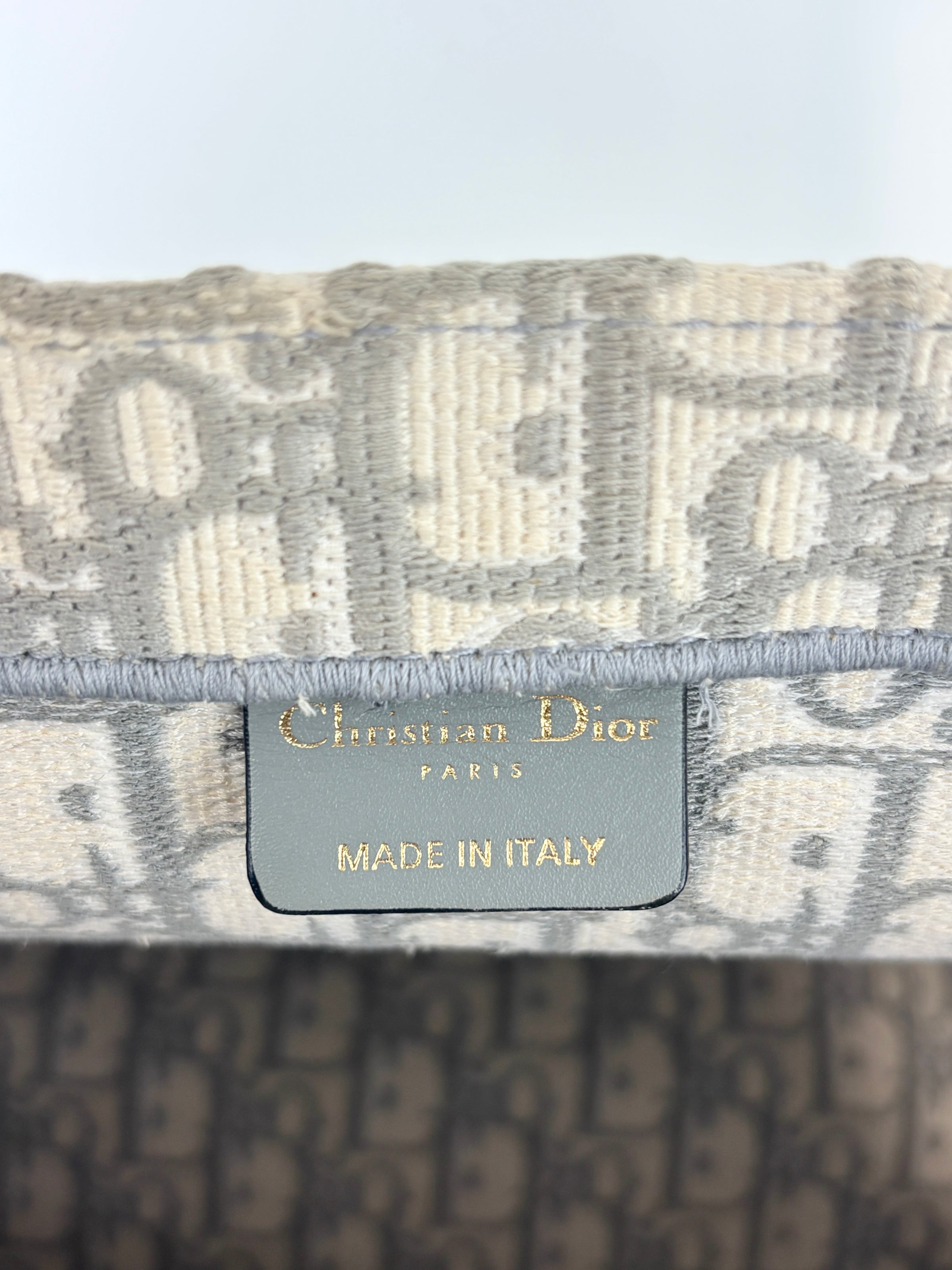 Medium Dior Book Tote Ecru and Gray Dior Oblique Embroidery