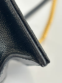 Envelope Chain Wallet in Black Grain de Poudre Embossed Leather