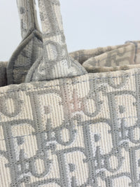 Medium Dior Book Tote Ecru and Gray Dior Oblique Embroidery