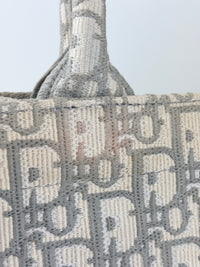 Medium Dior Book Tote Ecru and Gray Dior Oblique Embroidery
