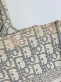 Medium Dior Book Tote Ecru and Gray Dior Oblique Embroidery