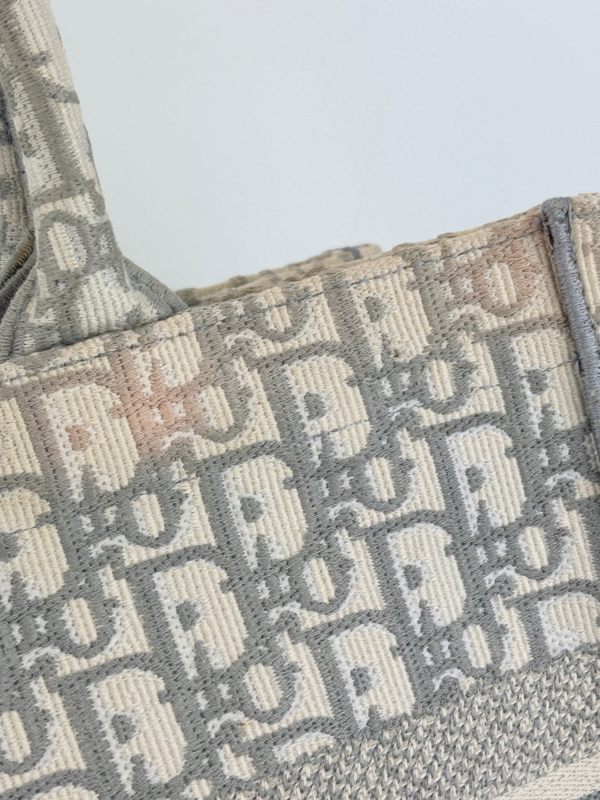 Medium Dior Book Tote Ecru and Gray Dior Oblique Embroidery