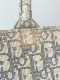 Medium Dior Book Tote Ecru and Gray Dior Oblique Embroidery