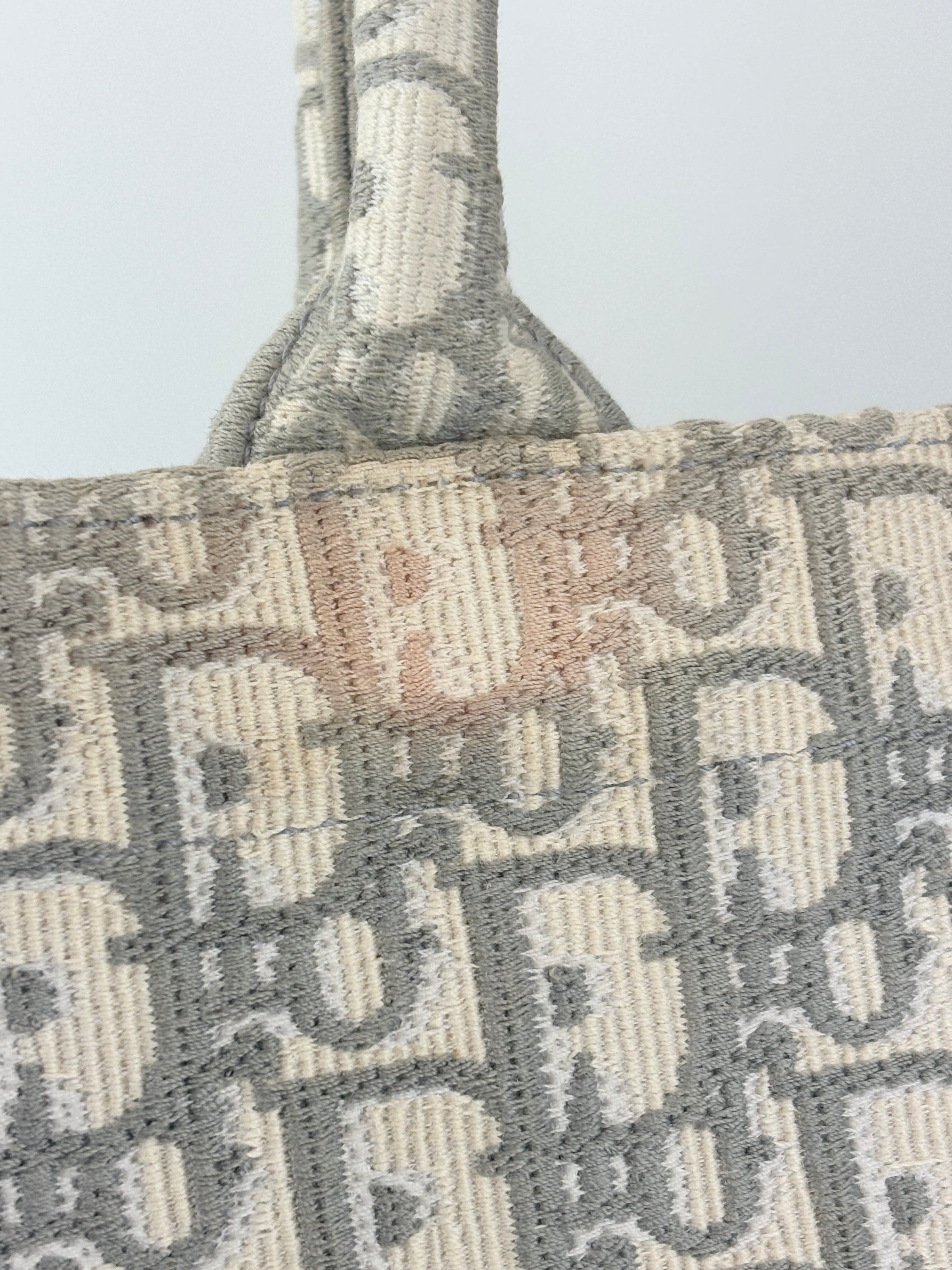 Medium Dior Book Tote Ecru and Gray Dior Oblique Embroidery