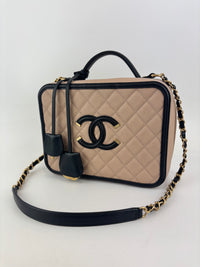 CC Filigree Vanity Case in Beige/Black Caviar Leather AGHW