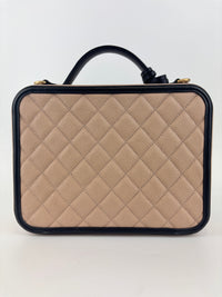 CC Filigree Vanity Case in Beige/Black Caviar Leather AGHW