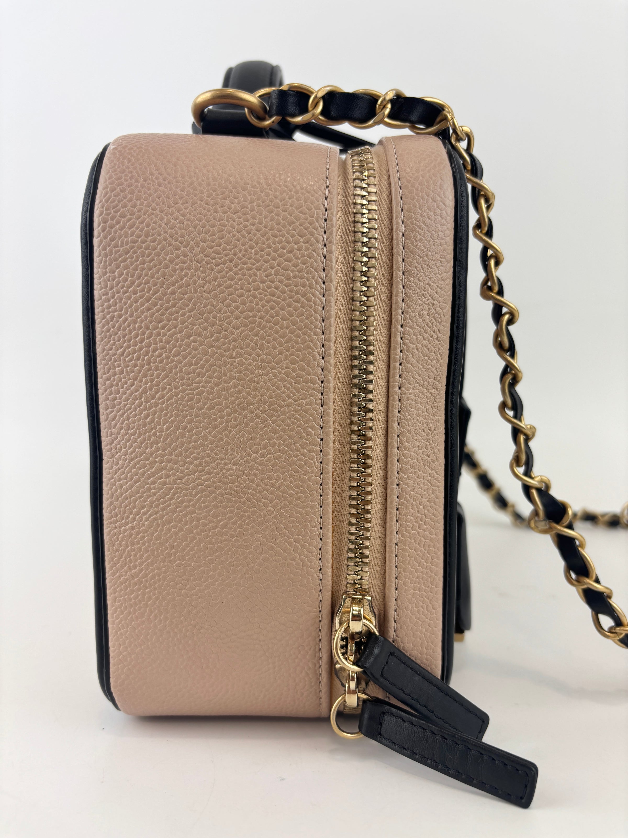 CC Filigree Vanity Case in Beige/Black Caviar Leather AGHW