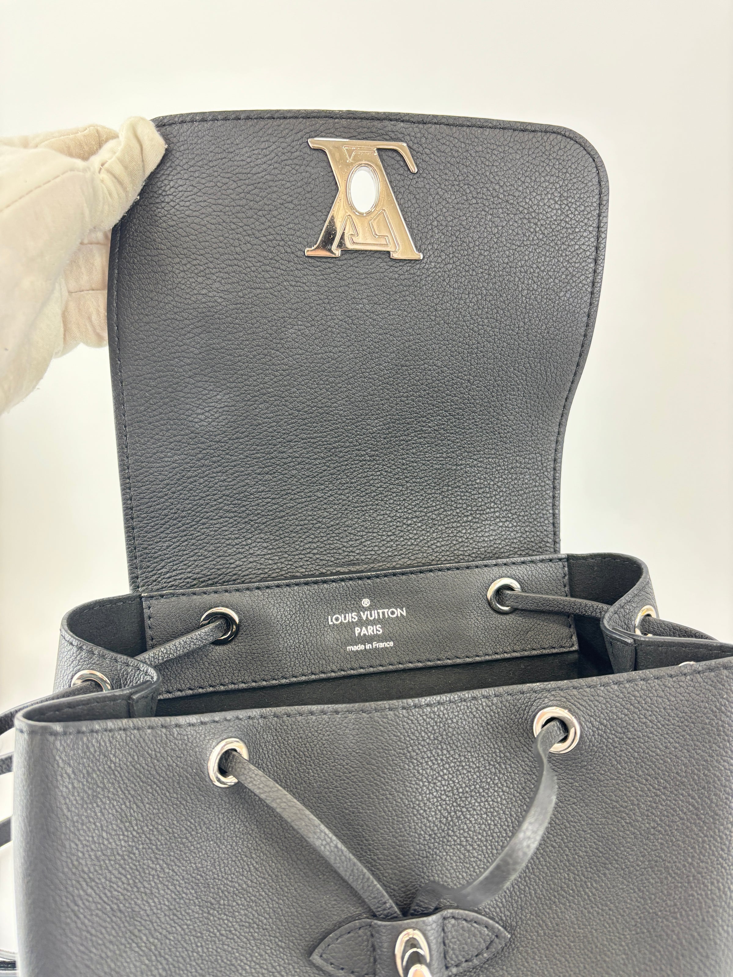 Black Calfskin Lockme Backpack