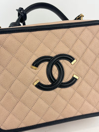 CC Filigree Vanity Case in Beige/Black Caviar Leather AGHW