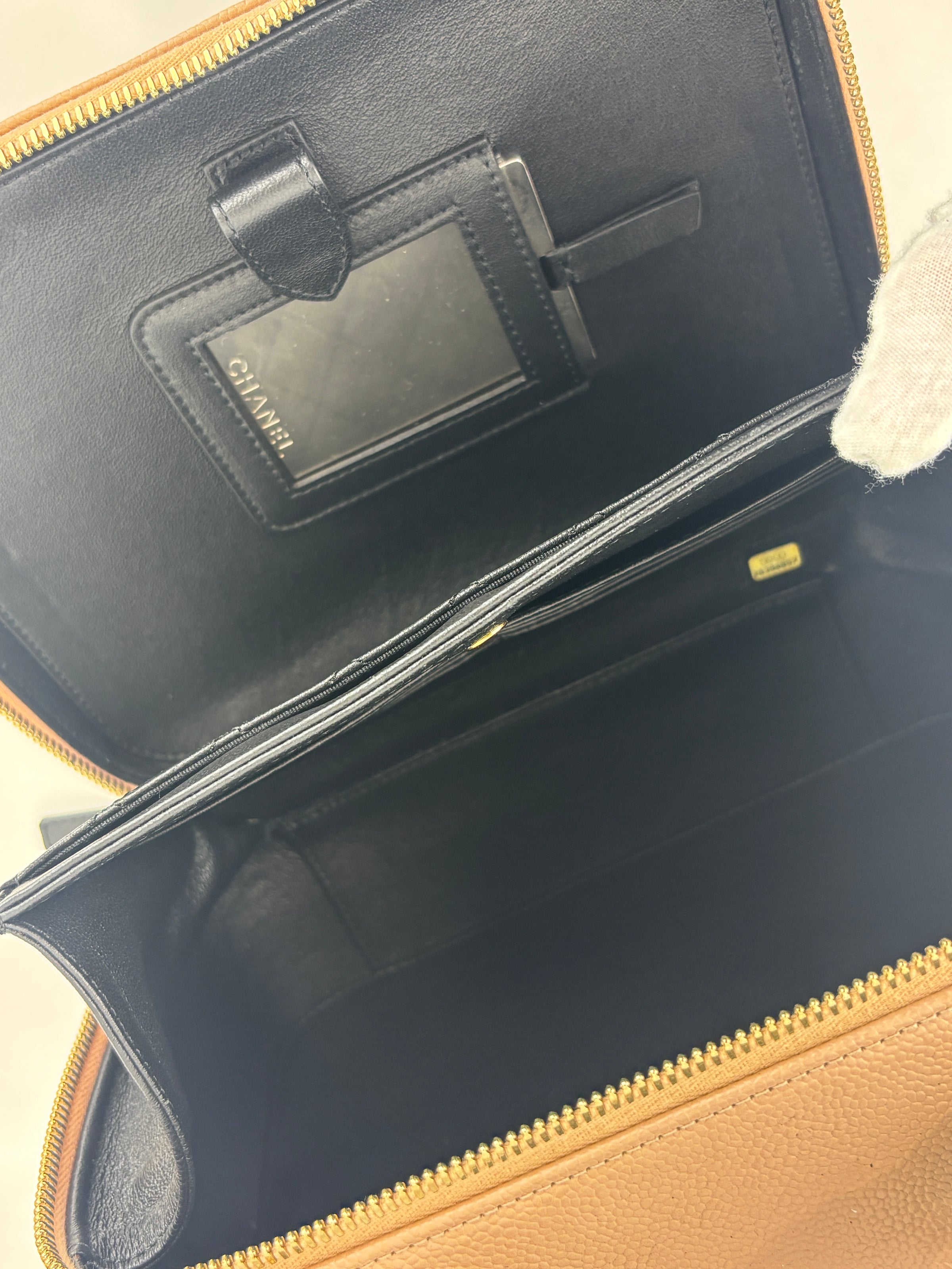 CC Filigree Vanity Case in Beige/Black Caviar Leather AGHW