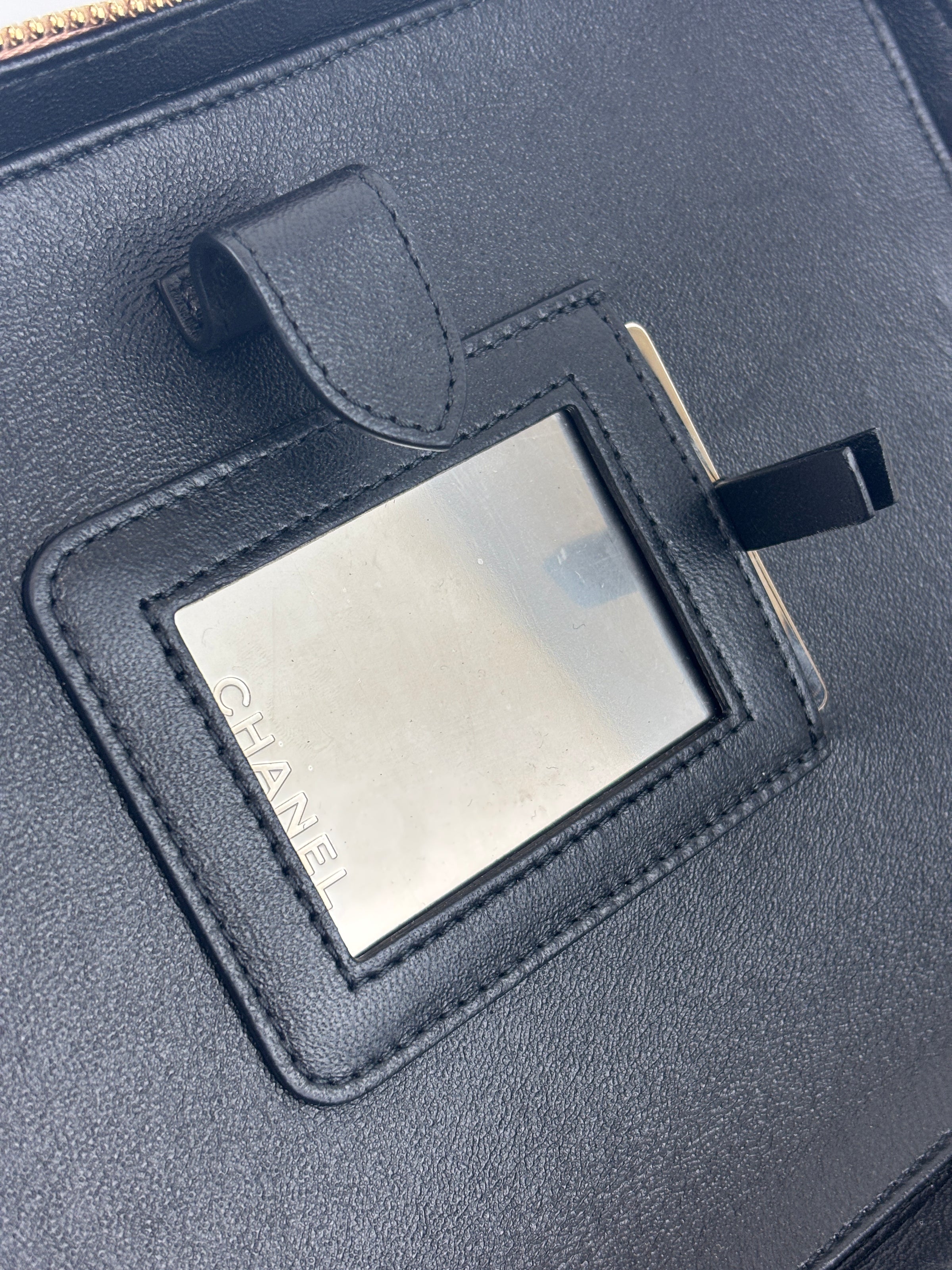CC Filigree Vanity Case in Beige/Black Caviar Leather AGHW