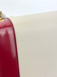 Kate Small Chain Bag in Off White Lambskin &amp; Oxblood Red Patent Border