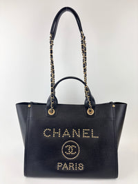 Small Deauville Tote in Black Studded Caviar Leather