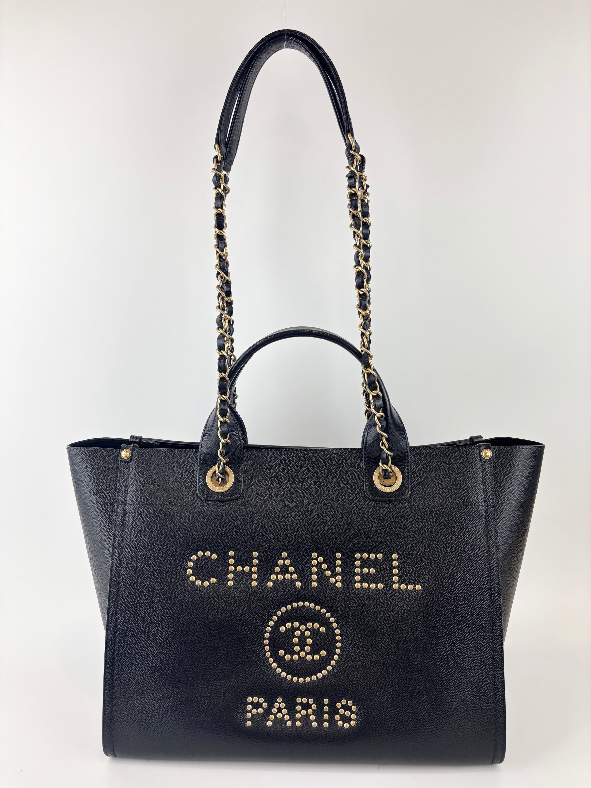 Small Deauville Tote in Black Studded Caviar Leather