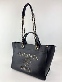 Small Deauville Tote in Black Studded Caviar Leather