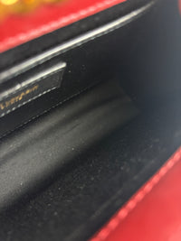 Kate Small Chain Bag in Off White Lambskin &amp; Oxblood Red Patent Border