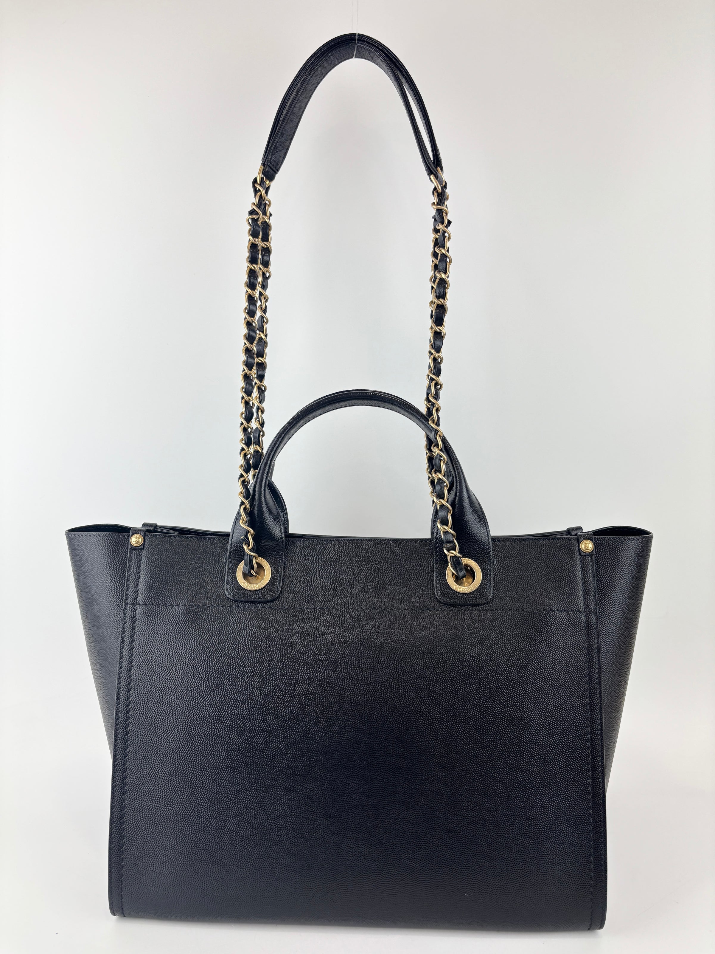 Small Deauville Tote in Black Studded Caviar Leather