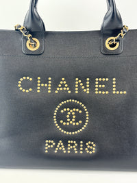 Small Deauville Tote in Black Studded Caviar Leather