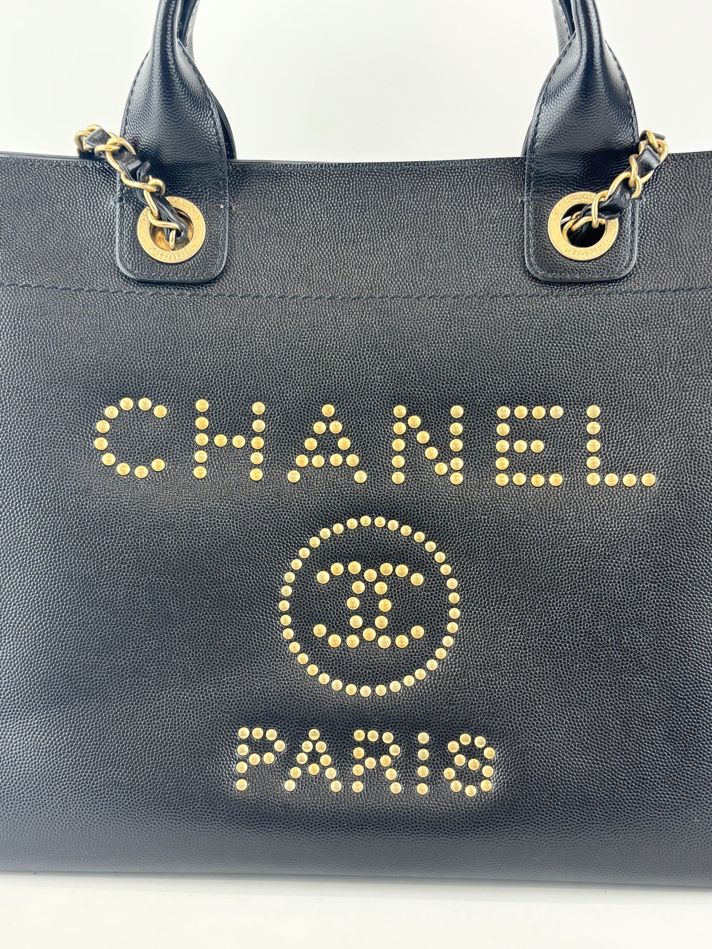 Small Deauville Tote in Black Studded Caviar Leather