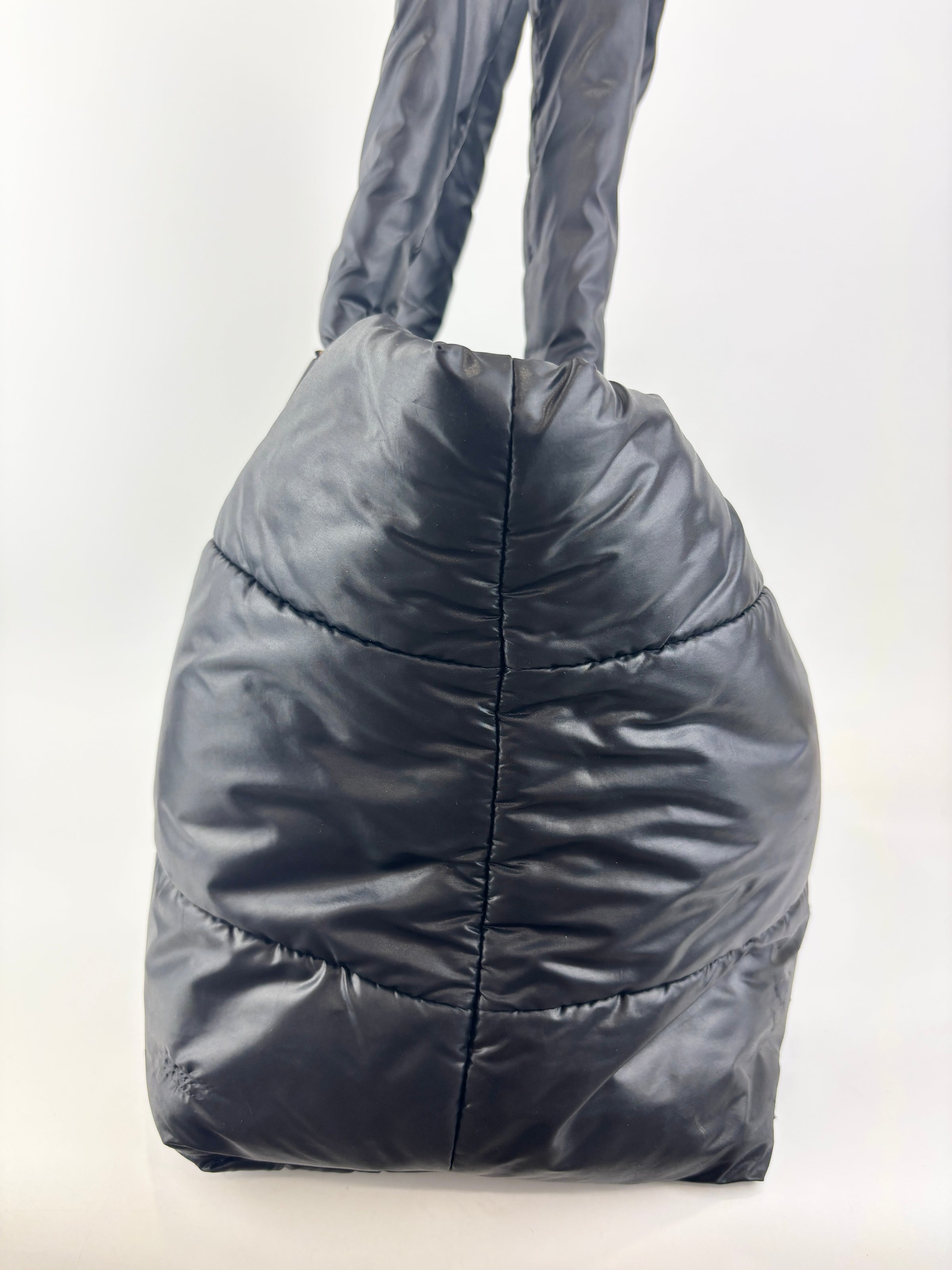 Nylon Shopper Tote in Black/Burgundy