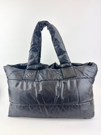Nylon Shopper Tote in Black/Burgundy