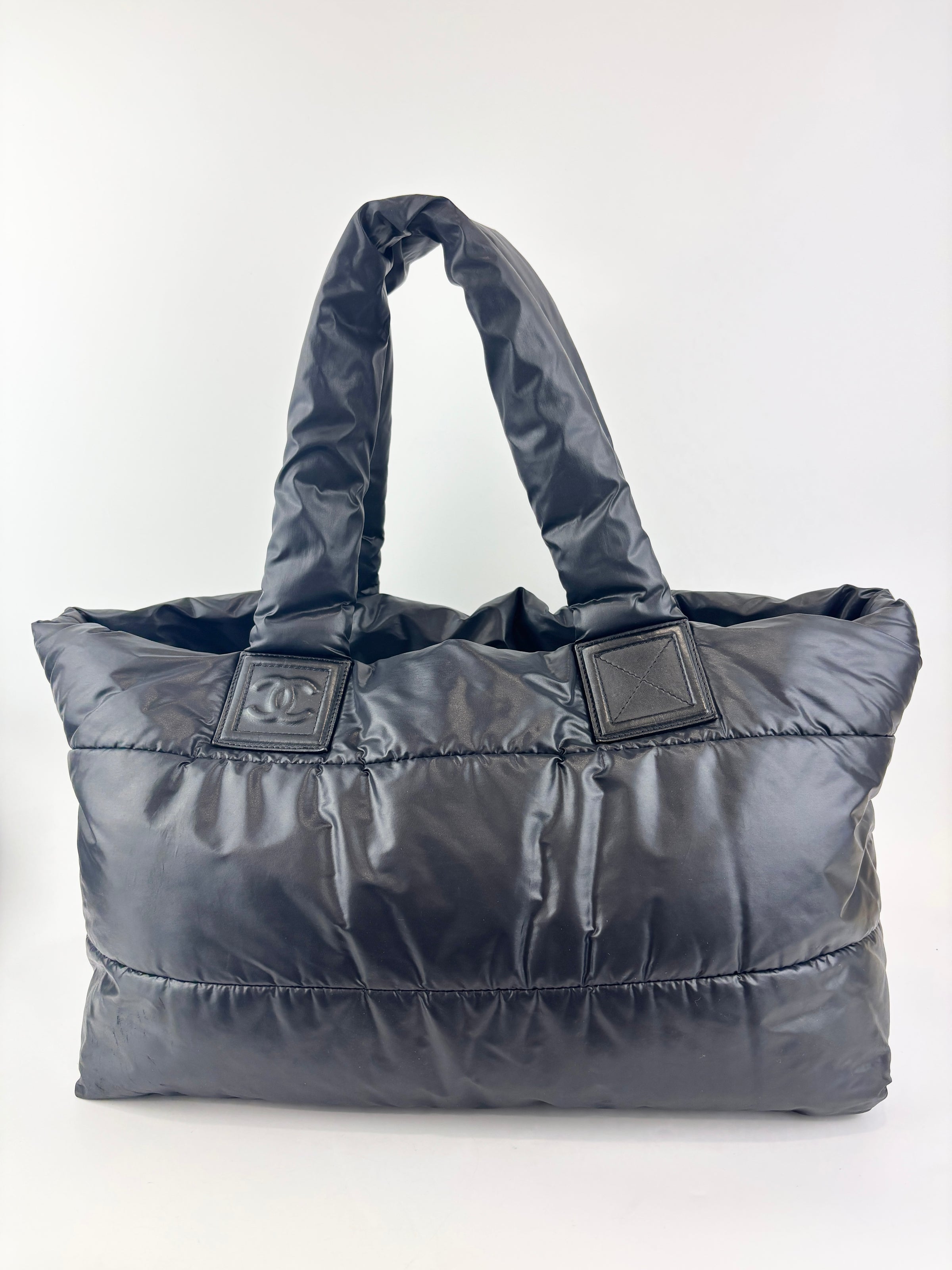 Nylon Shopper Tote in Black/Burgundy