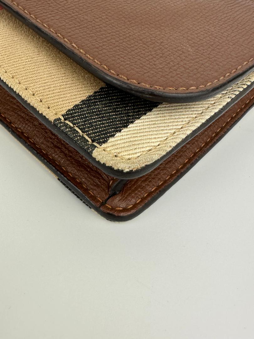 Hampshire Brown Pebbled Leather / House Check Canvas Crossbody Bag