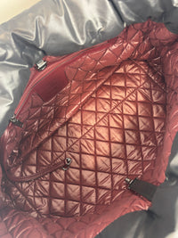 Nylon Shopper Tote in Black/Burgundy