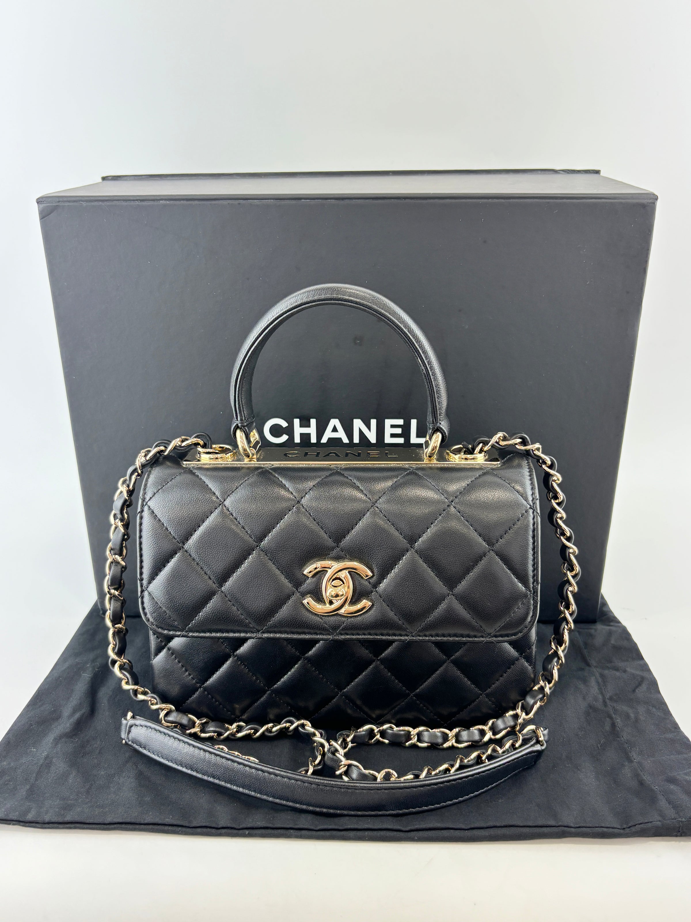 Mini Trendy CC Black Quilted Lambskin Leather *Microchipped*