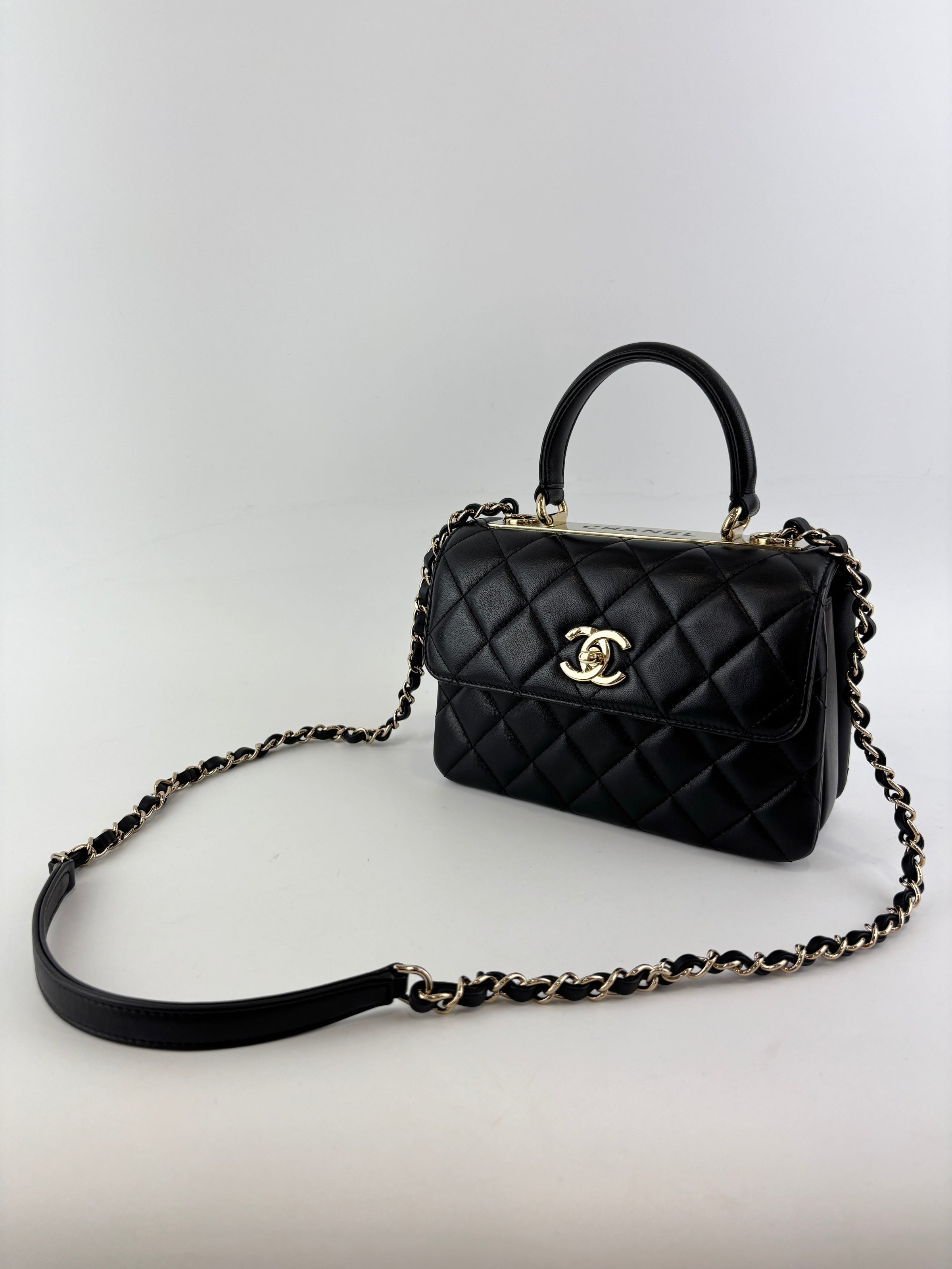 Mini Trendy CC Black Quilted Lambskin Leather *Microchipped*