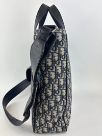 Saddle Tote in Blue Oblique Jacquard Canvas and Leather