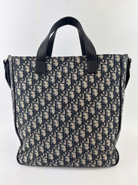Saddle Tote in Blue Oblique Jacquard Canvas and Leather