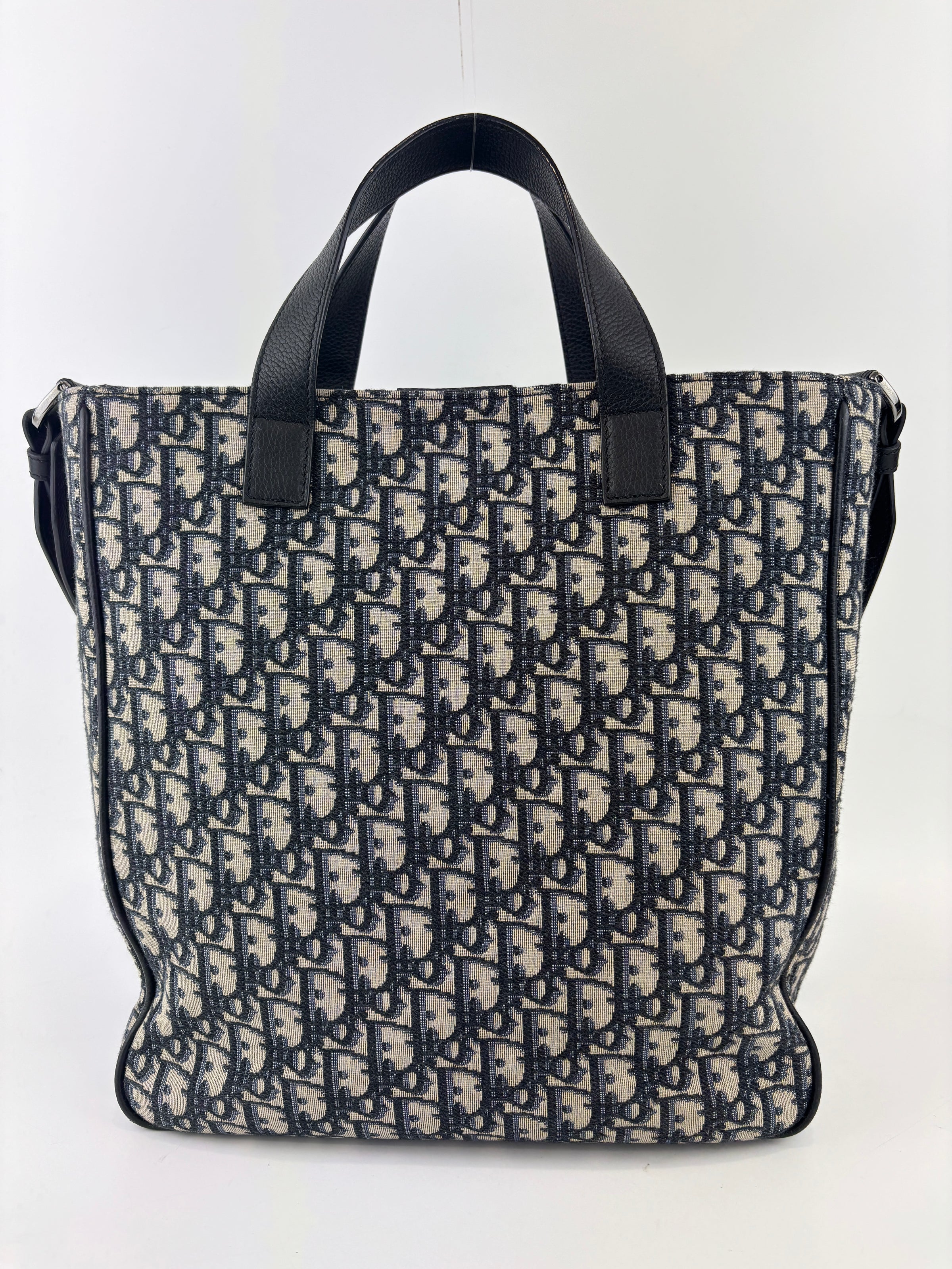 Saddle Tote in Blue Oblique Jacquard Canvas and Leather