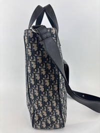 Saddle Tote in Blue Oblique Jacquard Canvas and Leather
