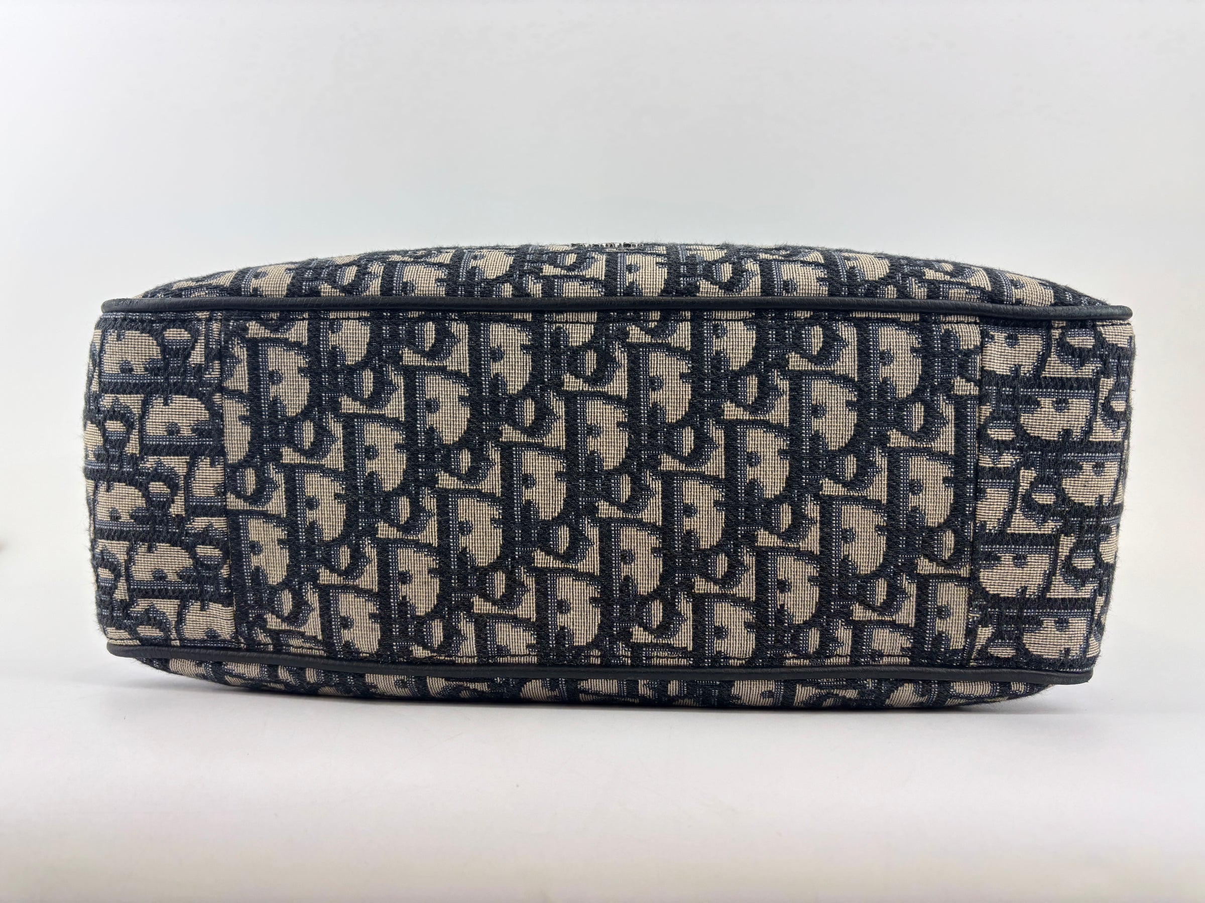 Saddle Tote in Blue Oblique Jacquard Canvas and Leather
