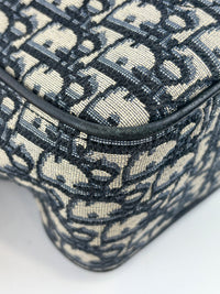 Saddle Tote in Blue Oblique Jacquard Canvas and Leather