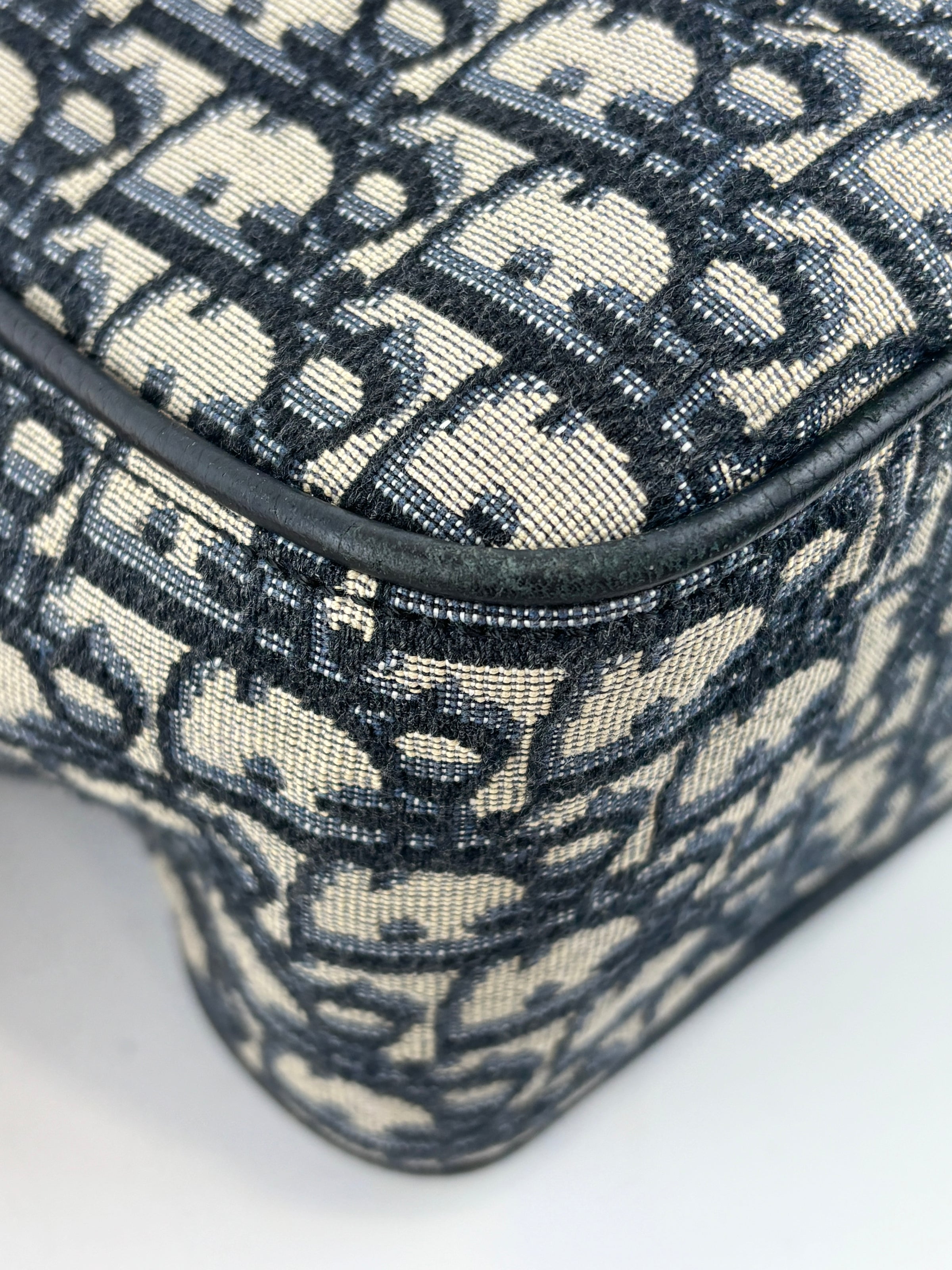 Saddle Tote in Blue Oblique Jacquard Canvas and Leather