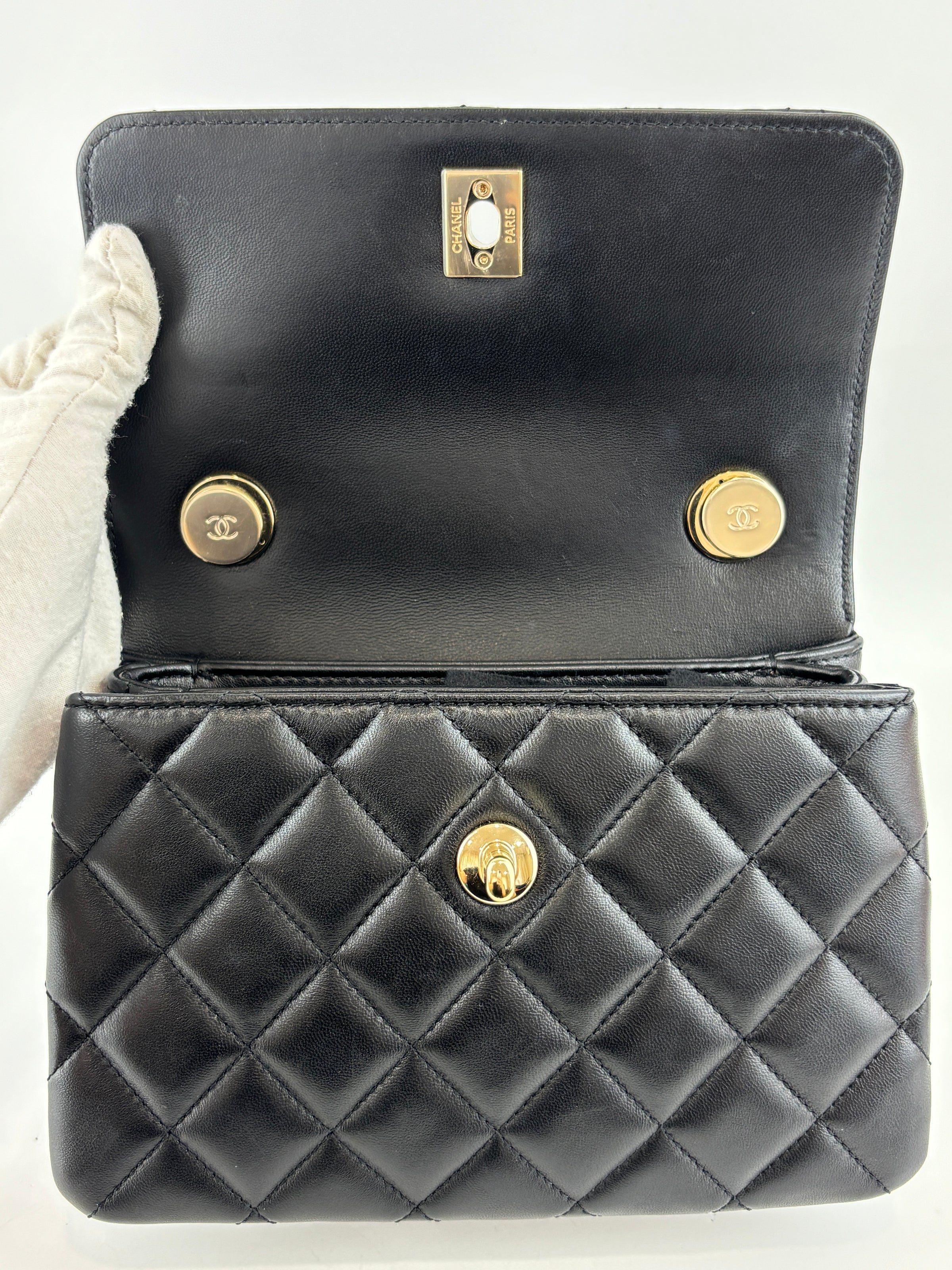 Mini Trendy CC Black Quilted Lambskin Leather *Microchipped*