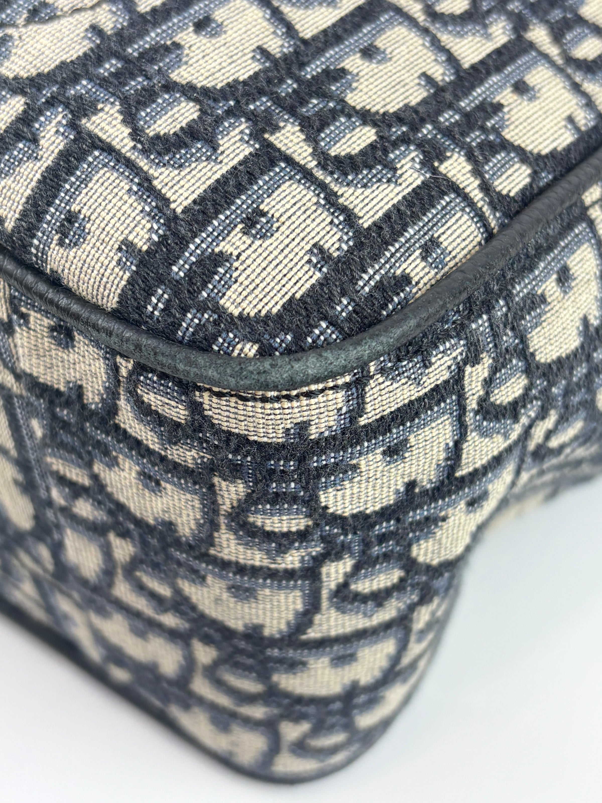 Saddle Tote in Blue Oblique Jacquard Canvas and Leather