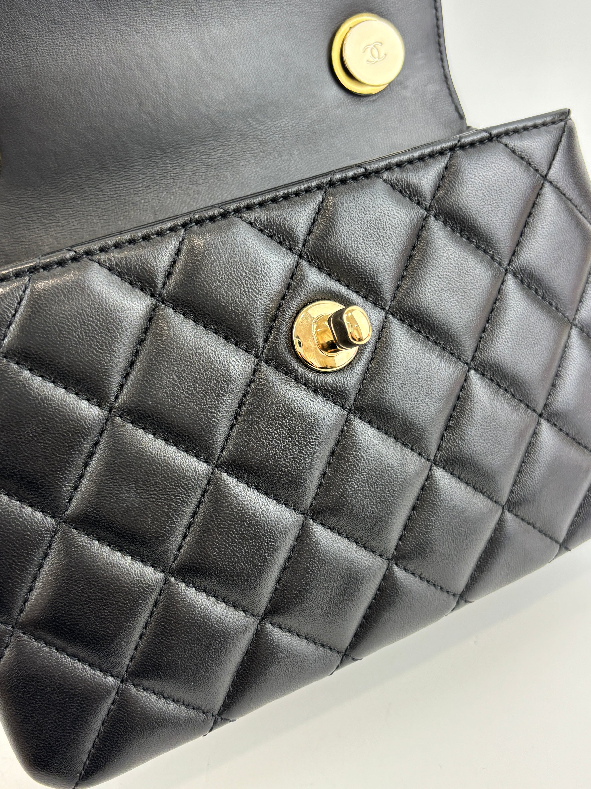Mini Trendy CC Black Quilted Lambskin Leather *Microchipped*