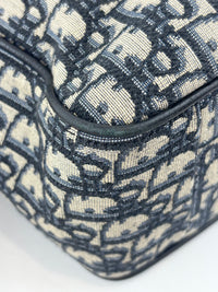 Saddle Tote in Blue Oblique Jacquard Canvas and Leather