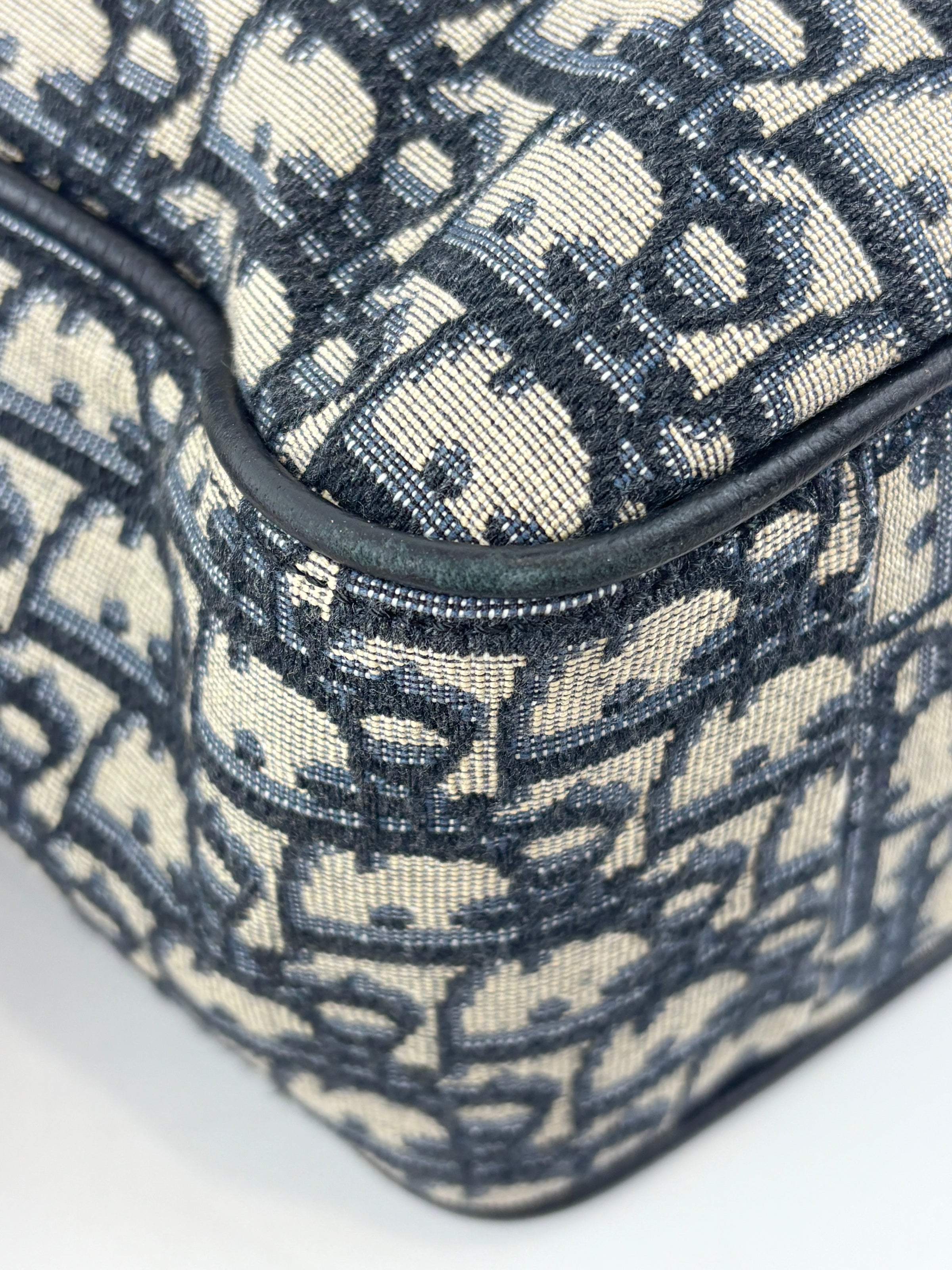 Saddle Tote in Blue Oblique Jacquard Canvas and Leather