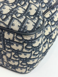 Saddle Tote in Blue Oblique Jacquard Canvas and Leather