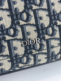 Saddle Tote in Blue Oblique Jacquard Canvas and Leather